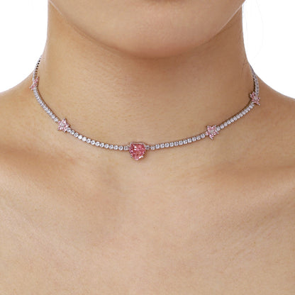[Everoly JW]Dazzling Pink Heart Flower Necklace