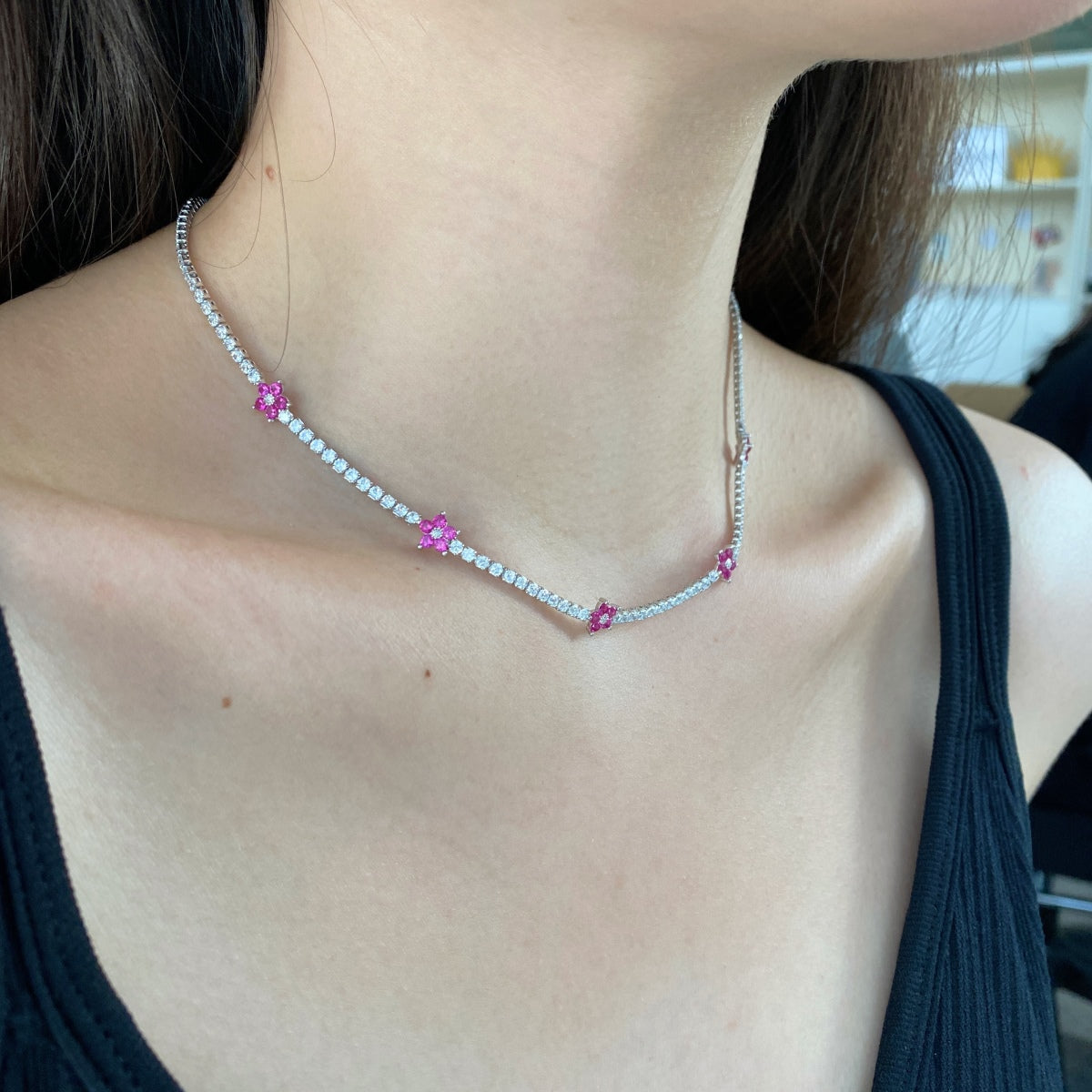 [Everoly JW]Luxurious Colorful Flower Tennis Necklace