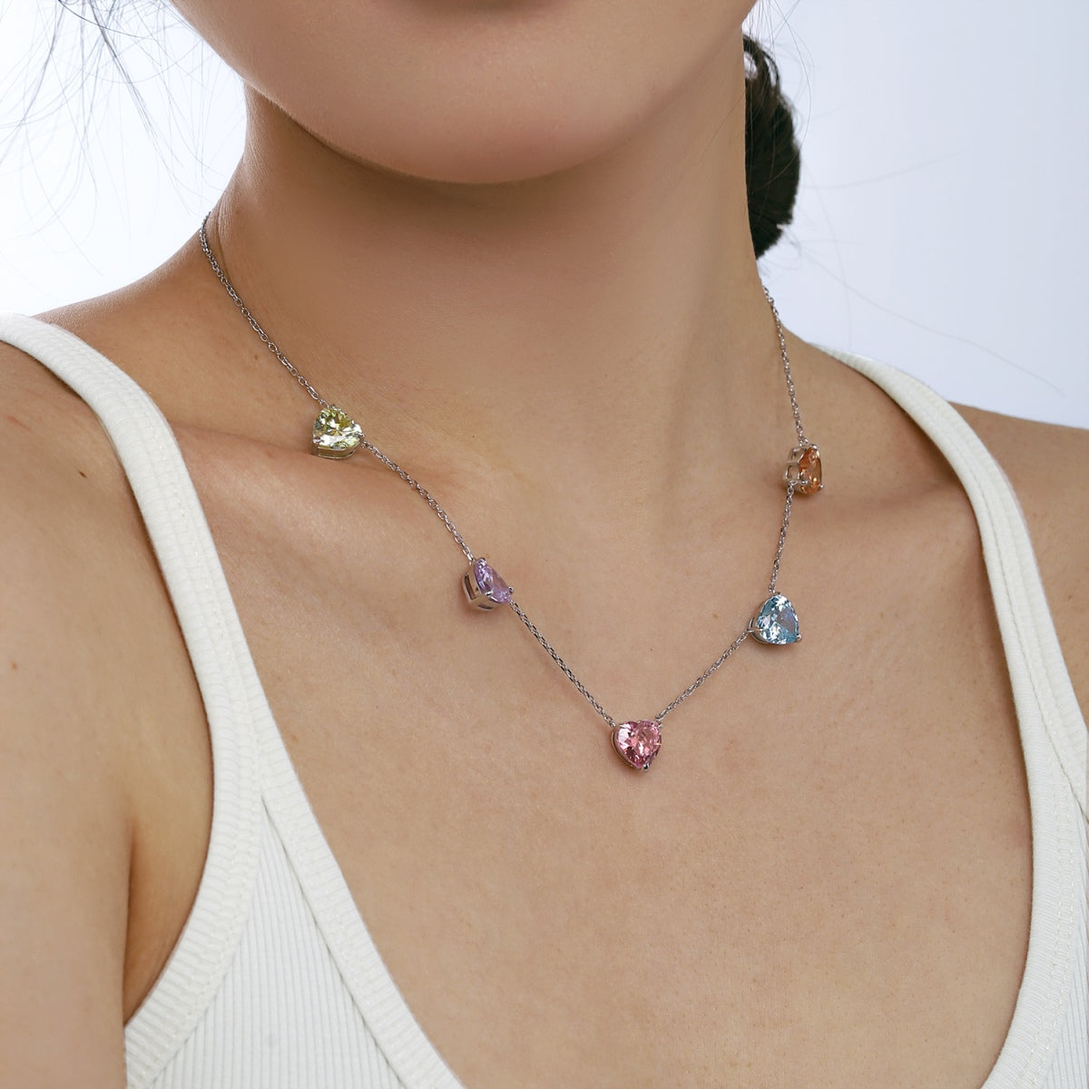 [Everoly JW]Sparkling Colorful Heart Cut Necklace