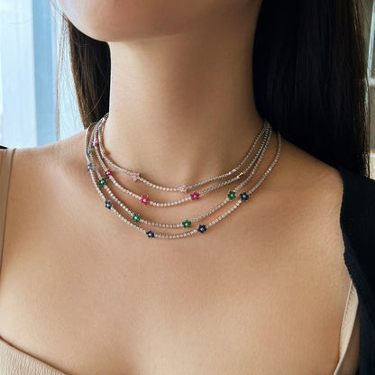 [Everoly JW]Luxurious Colorful Flower Tennis Necklace