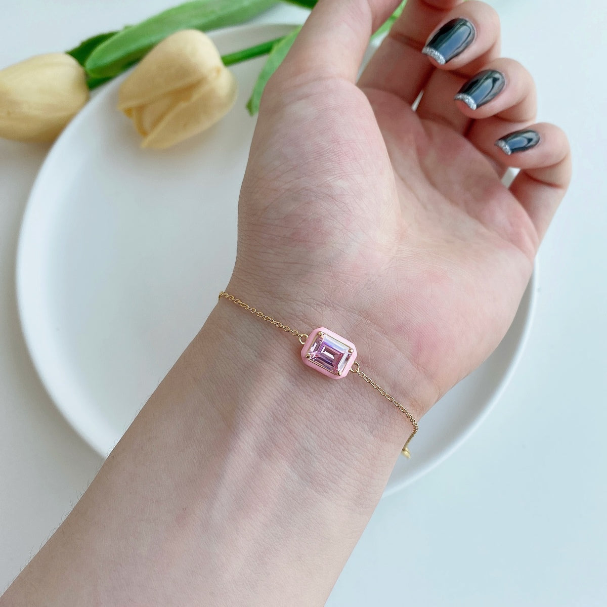 [Everoly JW]2.0 Carat Sparkling Colorful Emerald Cut Daily Bracelet