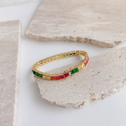 [Everoly JW]Radiant Colorful Princess Cut Tennis Bracelet