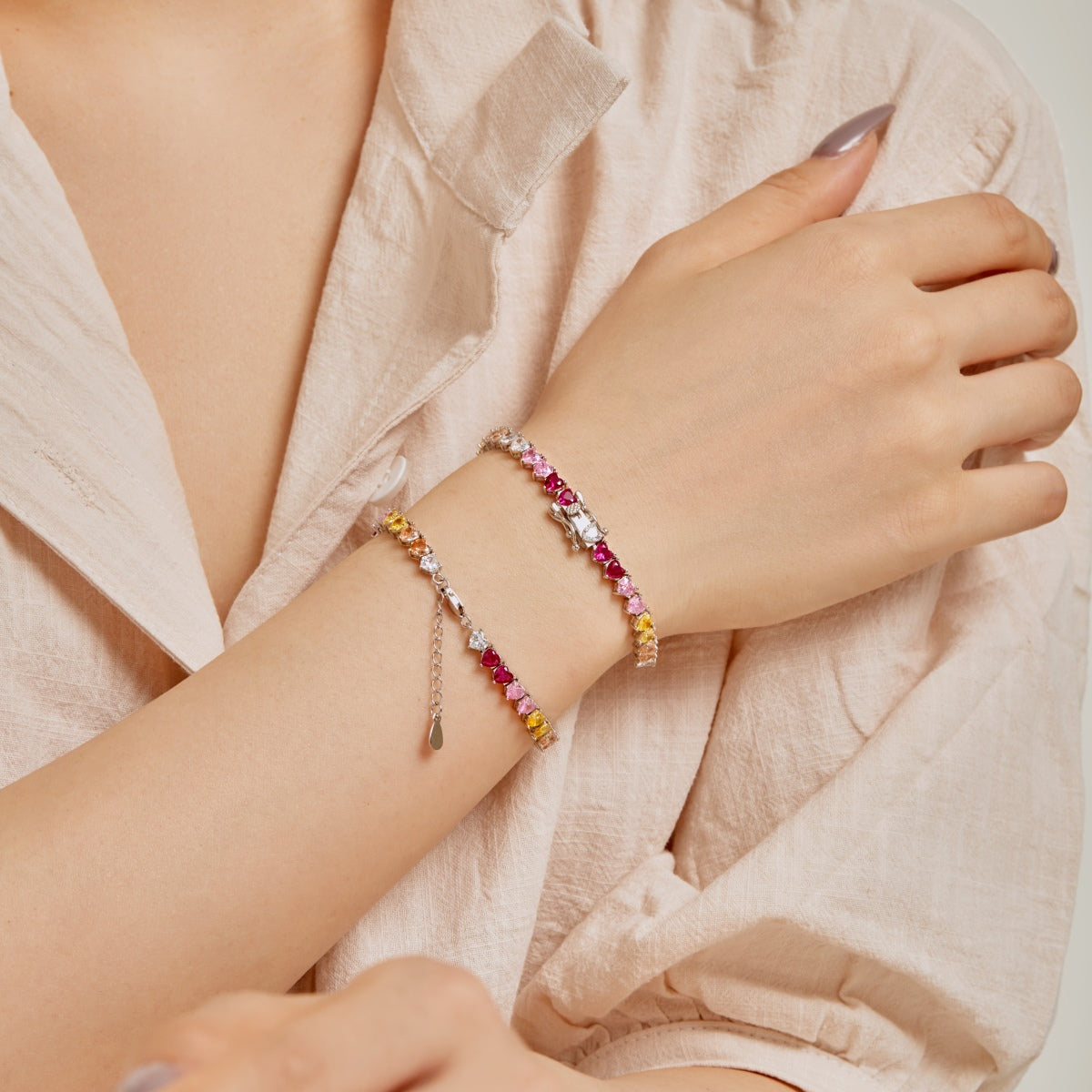 [Everoly JW]Luxurious Colorful Romantic Heart Shape Lover Bracelet