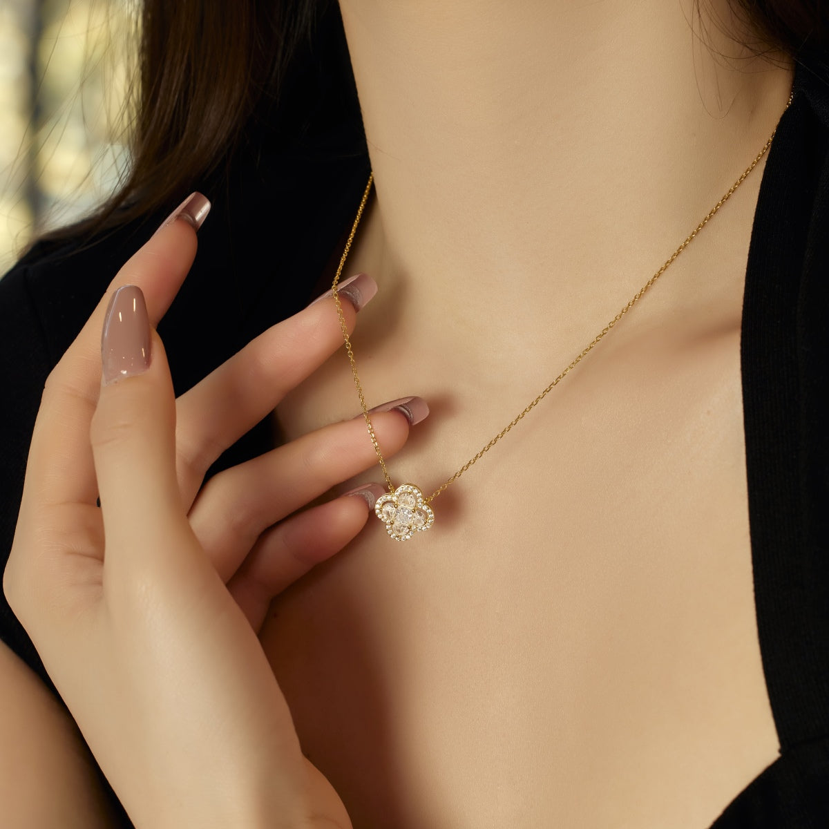 [Everoly JW]Spliced Lucky Four-Leaf Clover Versatile Necklace