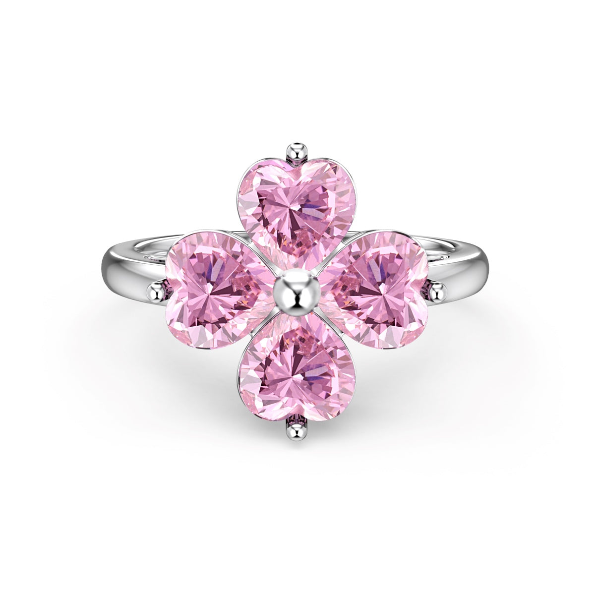 [Everoly JW]Heart-shaped Four-Leaf Clover Ball Ring