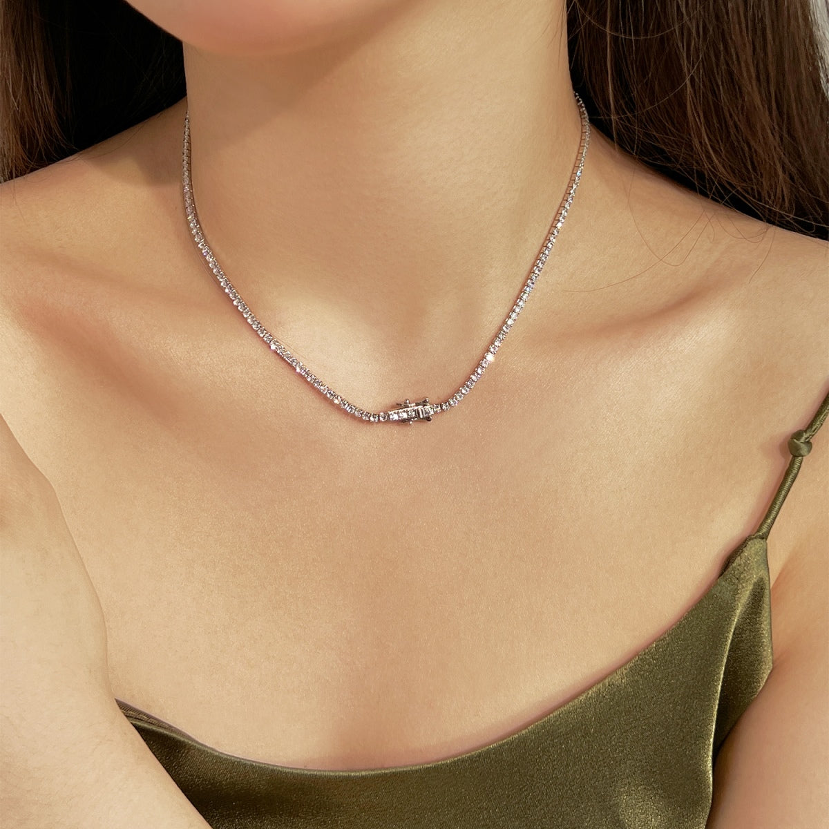 [Everoly JW]Delicate Round Shape Tennis Necklace