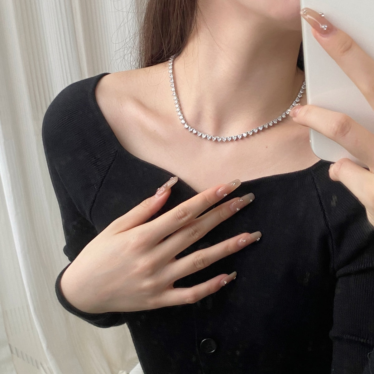 [Everoly JW]Ornate Heart Cut Tennis Necklace
