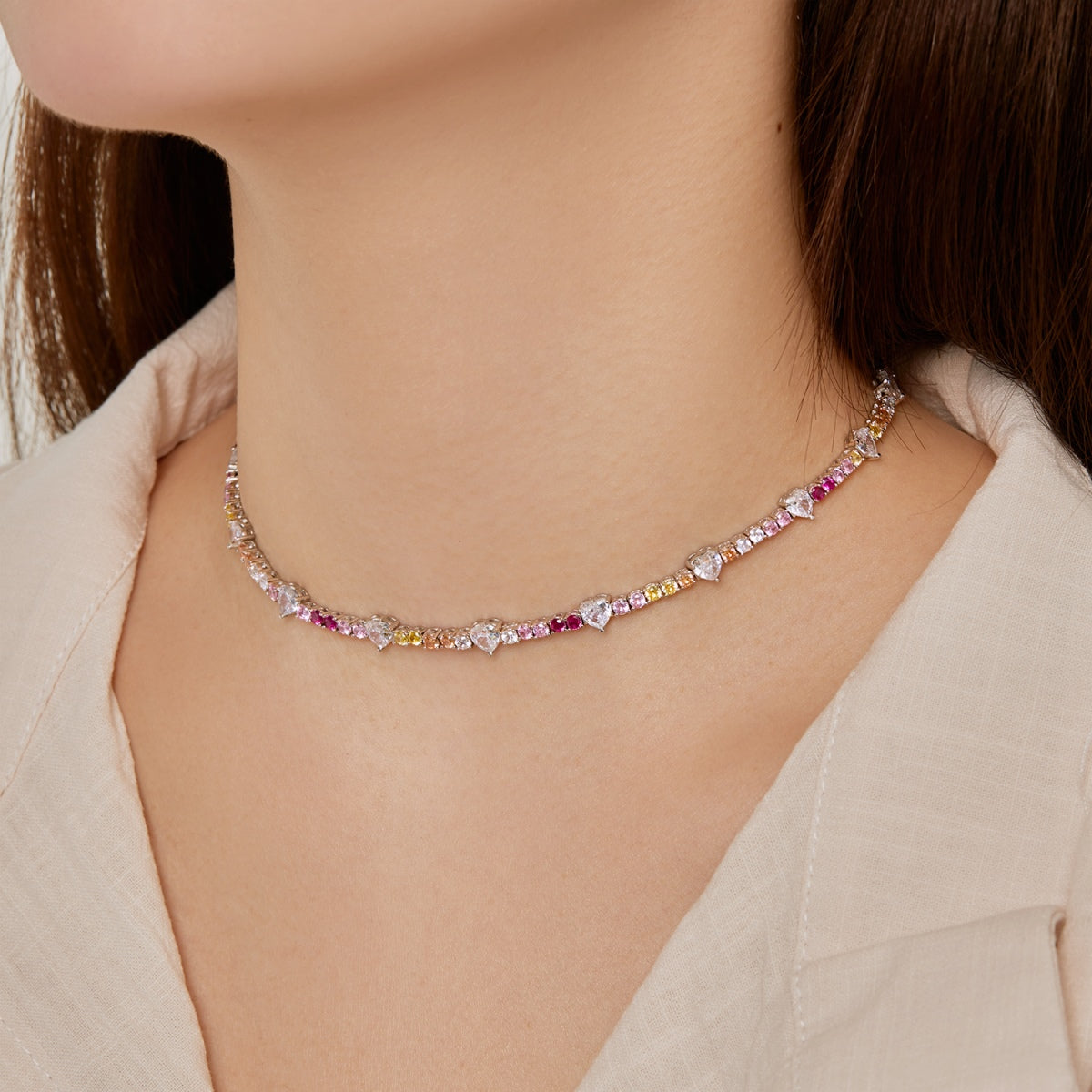 [Everoly JW]Delicate Colorful Rainbow Tennis Chain
