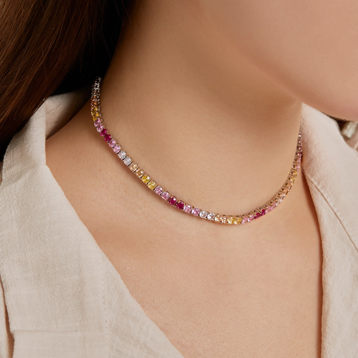 [Everoly JW]Delicate Colorful Tennis Necklace