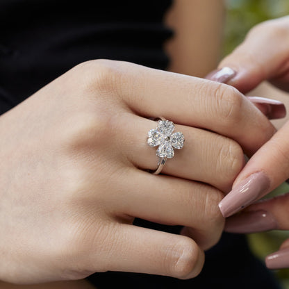 [Everoly JW]Heart-shaped Four-Leaf Clover Ball Ring