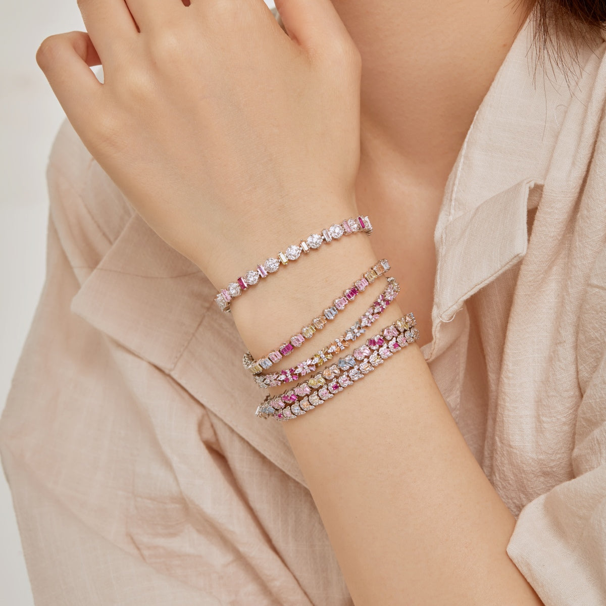 [Everoly JW]Delicate Colorful Emerald Cut Daily Bracelet