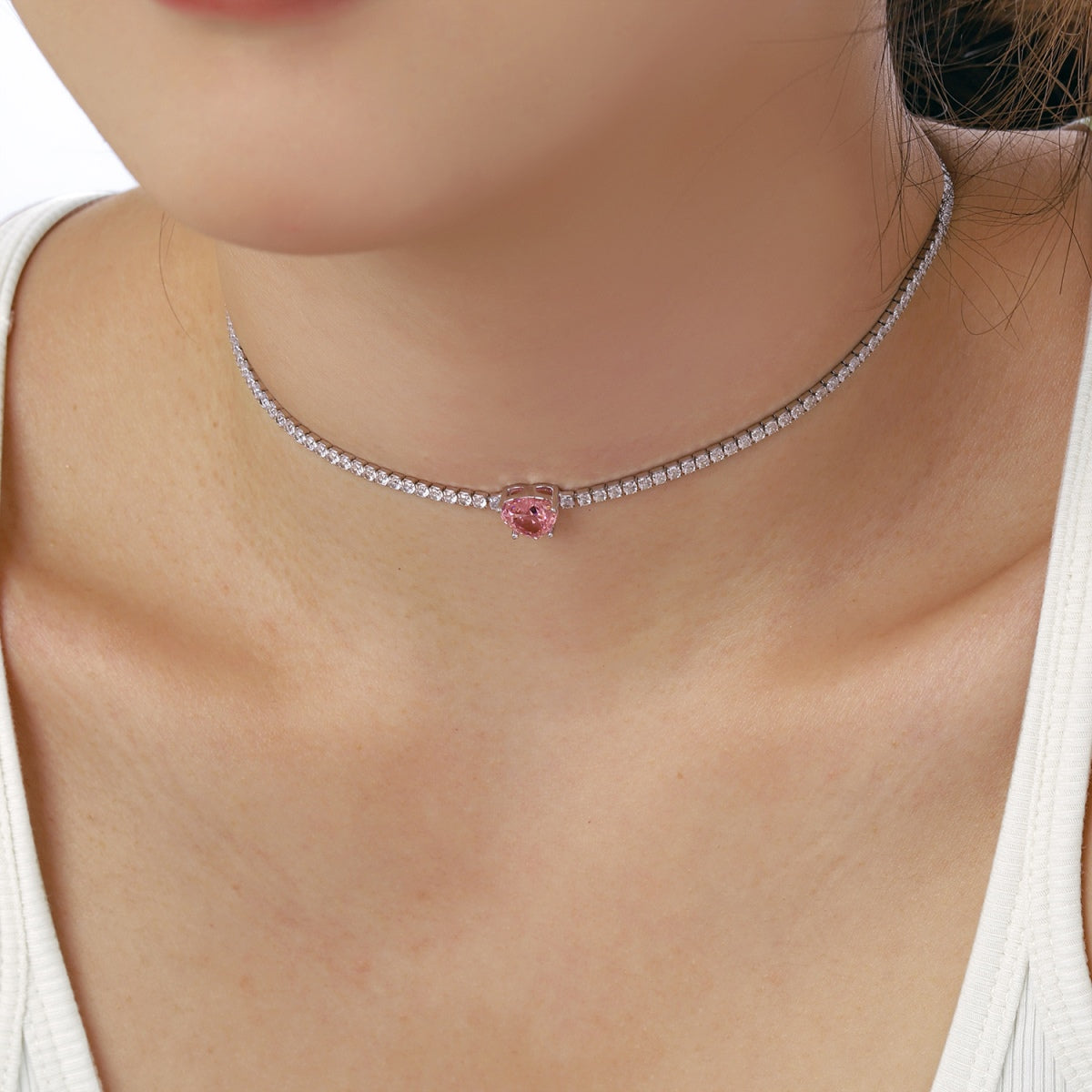 [Everoly JW]2.0 Carat Sparkling Tennis Heart Cut Necklace