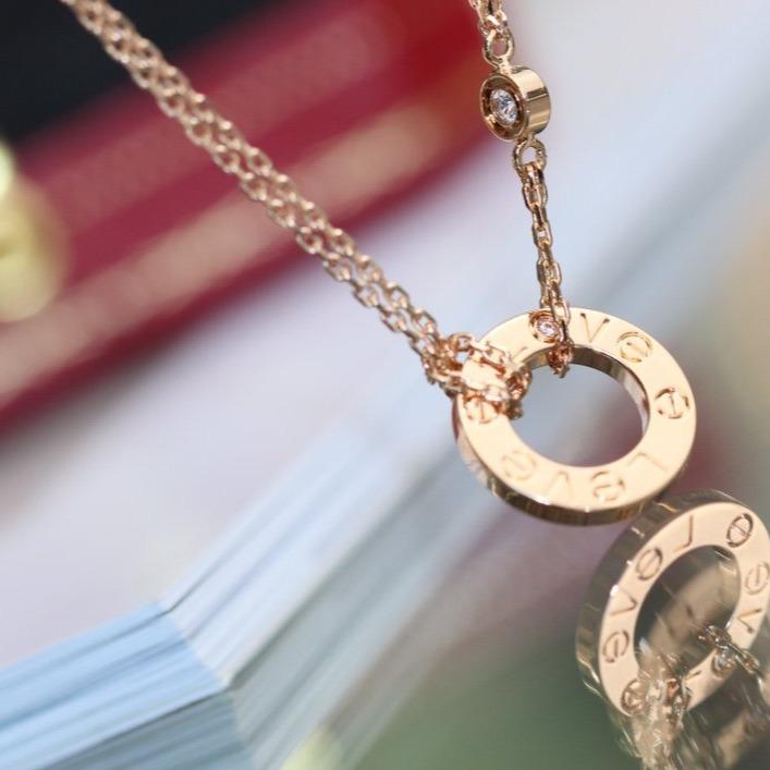 [Everoly JW]LOVE NECKLACE ADJUSTABLE ROSE GOLD 2 DIAMOND