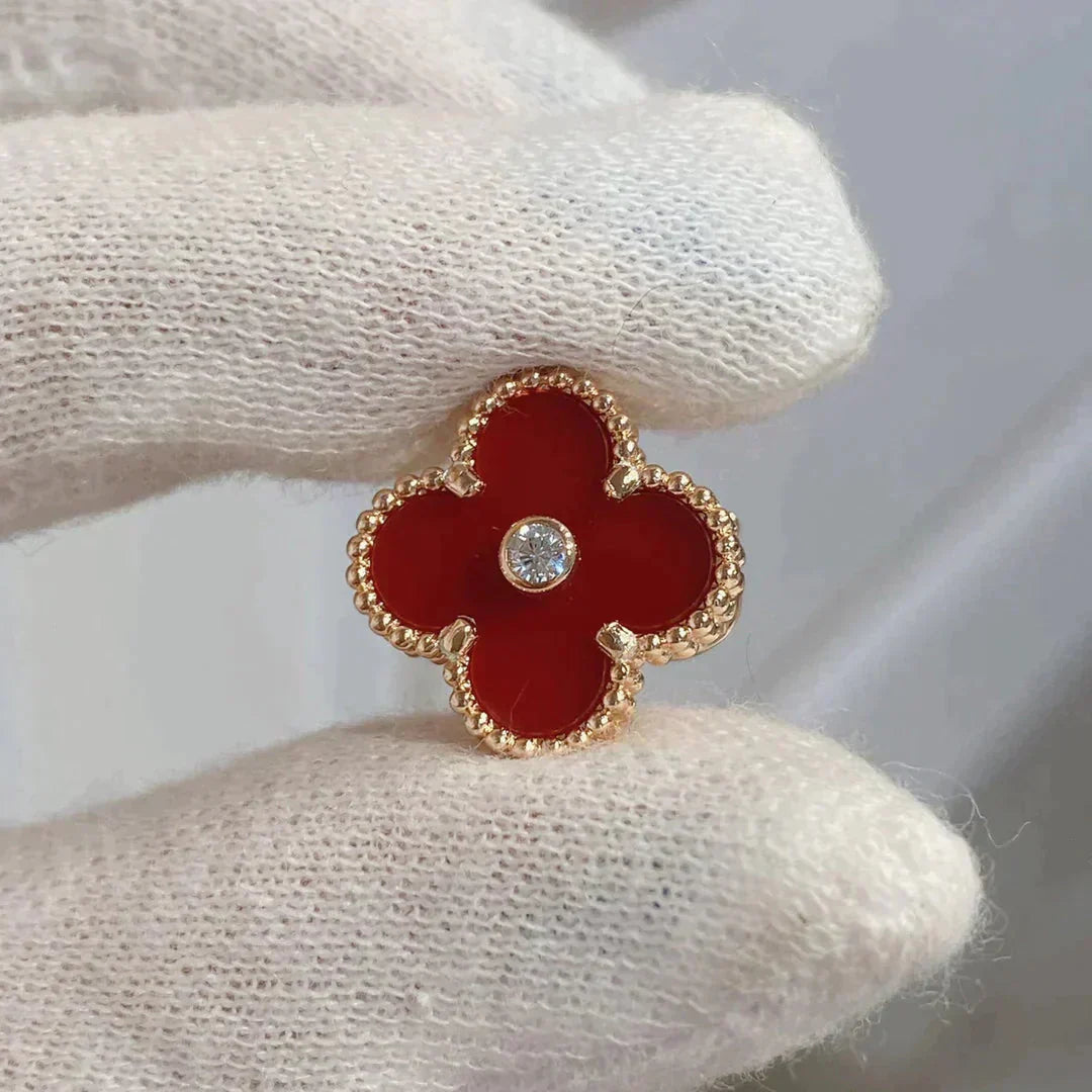 [Everoly JW]CLOVER MEDIUM 1 MOTIFS CARNELIAN  DIAMOND earrings