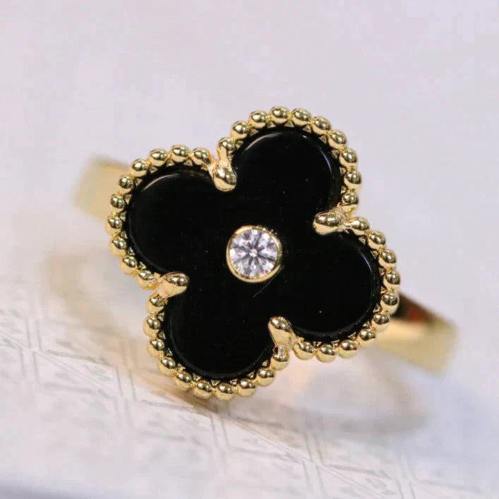 [Everoly JW]CLOVER ONYX RING GOLD DIAMANT