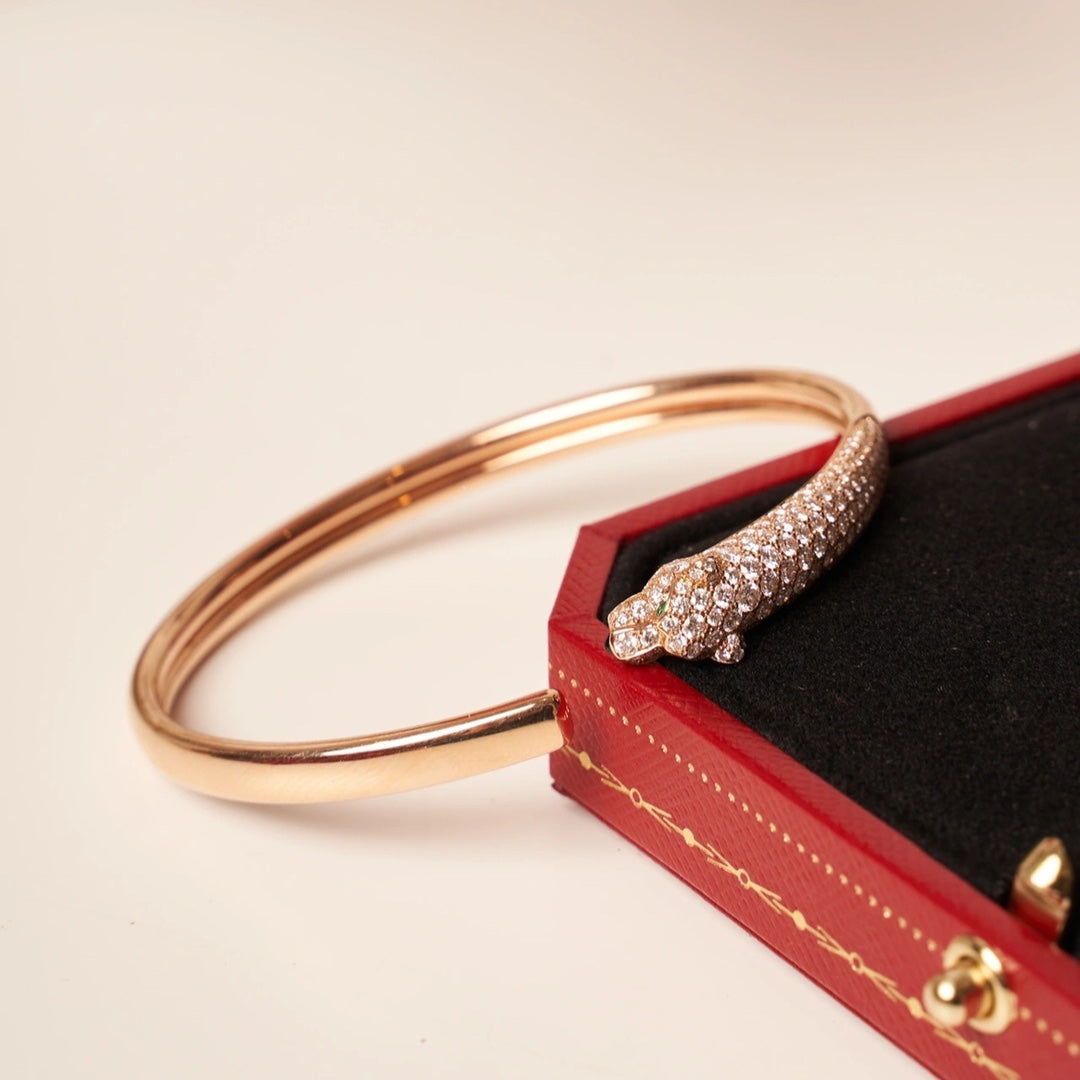 [Everoly JW]PANTHERE ROSE GOLD DIAMOND OPEN BRACELET