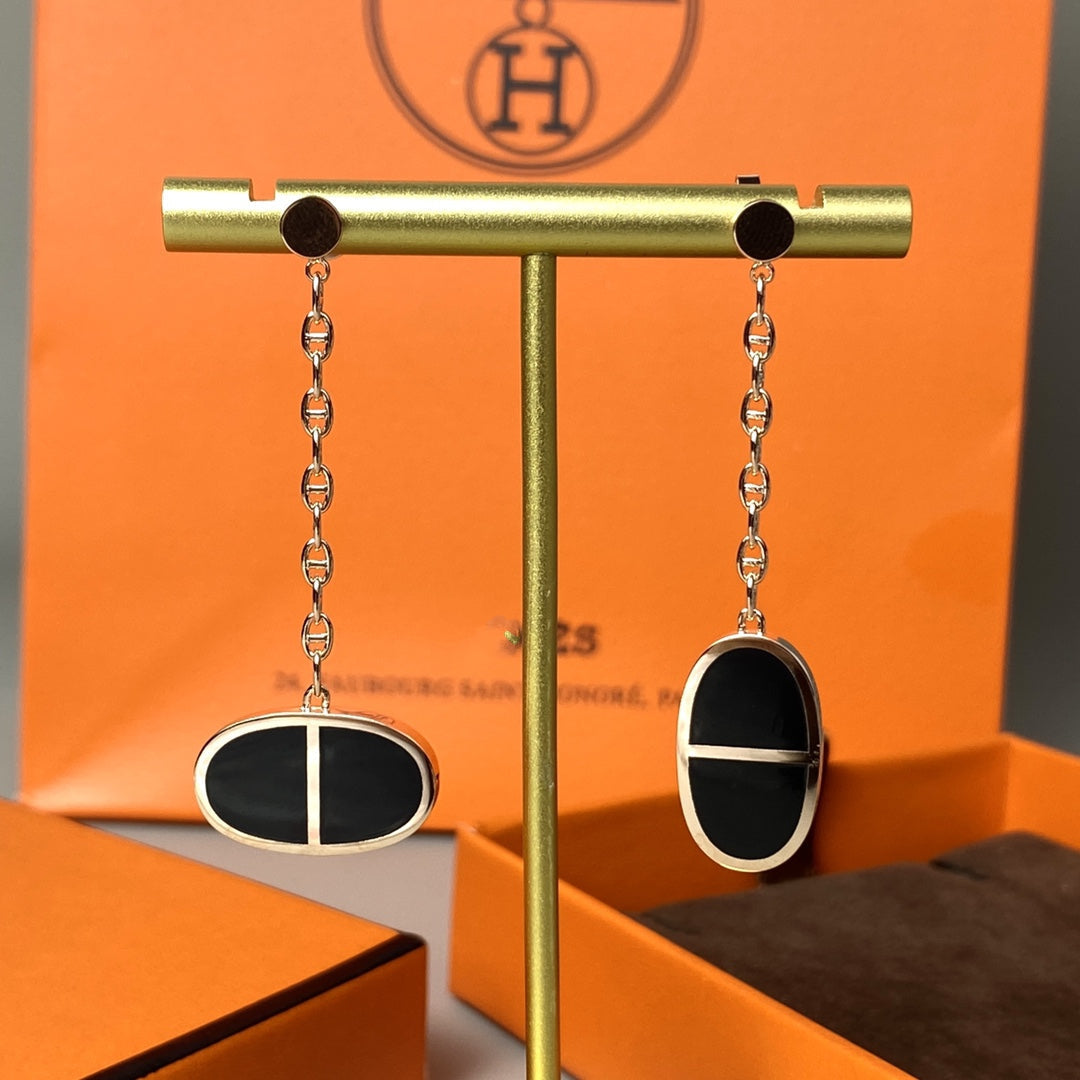 [Everoly JW]CHAINE VERSO BLACK CERAMIC EARRINGS
