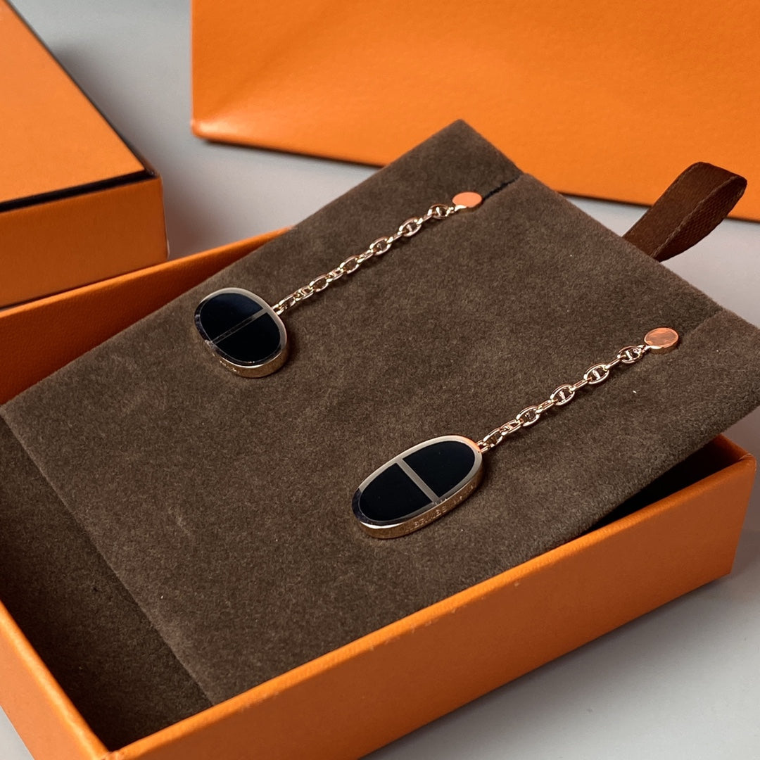 [Everoly JW]CHAINE VERSO BLACK CERAMIC EARRINGS