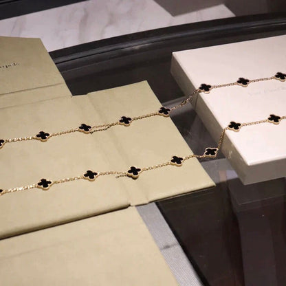 [Everoly JW]CLOVER 20 MOTIFS ONYX NECKLACE