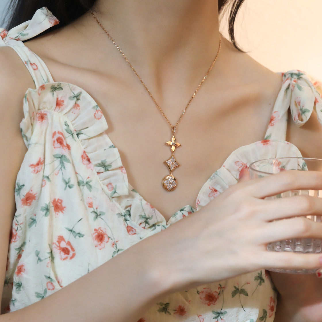 [Everoly JW]STAR AND SUN DIAMOND PINK GOLD NECKLACE