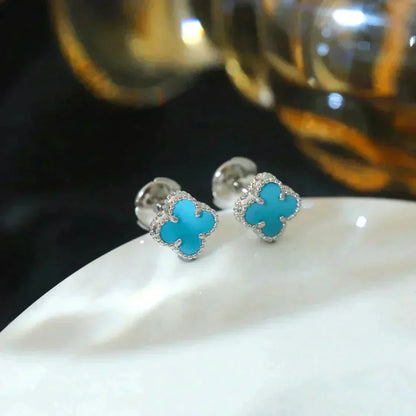 [Everoly JW]CLOVER MINI 9.5MM ONYX STUD EARRINGS SILVER