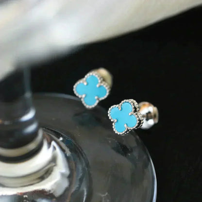 [Everoly JW]CLOVER MINI 9.5MM ONYX STUD EARRINGS SILVER