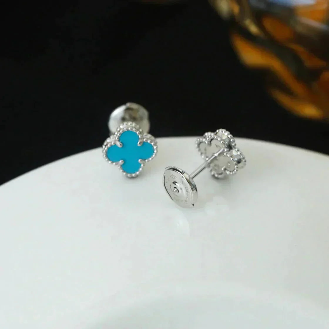 [Everoly JW]CLOVER MINI 9.5MM ONYX STUD EARRINGS SILVER