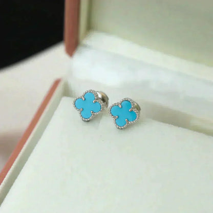 [Everoly JW]CLOVER MINI 9.5MM ONYX STUD EARRINGS SILVER
