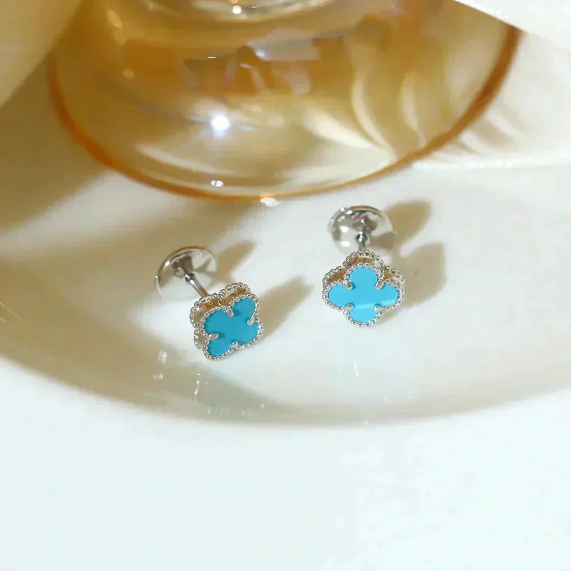 [Everoly JW]CLOVER MINI 9.5MM ONYX STUD EARRINGS SILVER