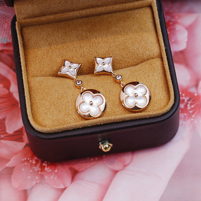 [Everoly JW]STAR AND SUN PINK GOLD MOP DROP EARRINGS