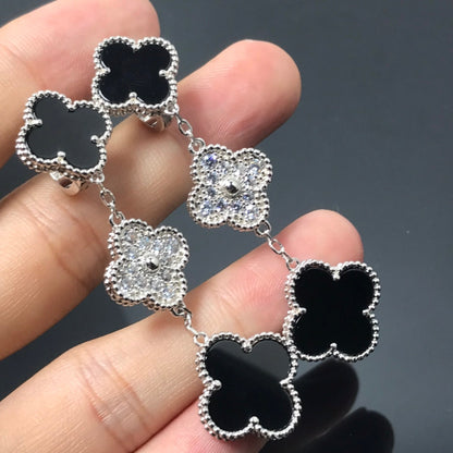 [Everoly JW]CLOVER 3 MOTIV DIAMANT ONYX SILBER OHRRINGE