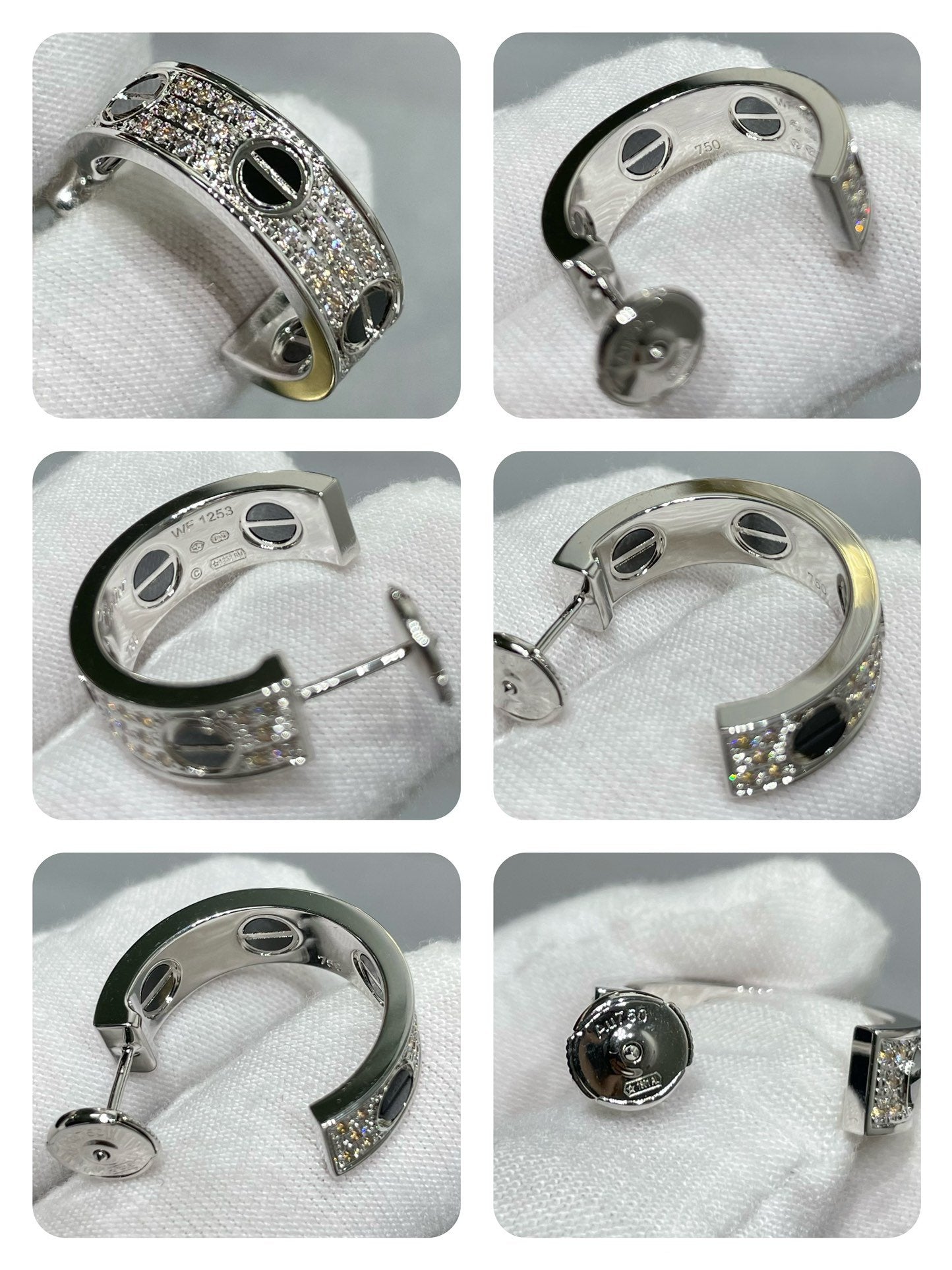 [Everoly JW]LOVE CERAMIC DIAMOND PAVED SILVER EARRINGS