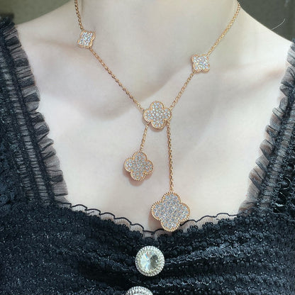 [Everoly JW]Halskette mit Kleeblatt-Motiv und Diamanten
