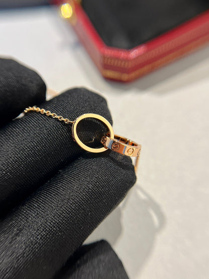 [Everoly JW]LOVE NECKLACE DOUBLE RING PINK GOLD
