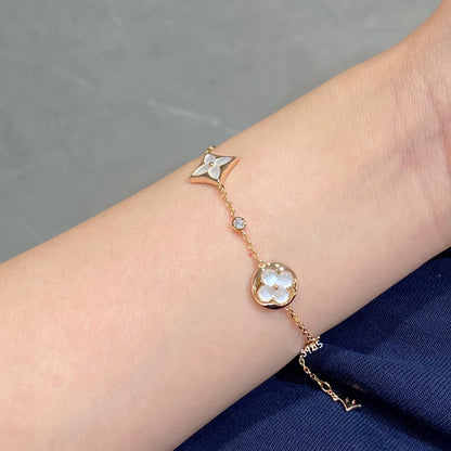 [Everoly JW]Armband mit Stern- und Sonnenmotiv, 4 Motive, Weiß, Perlmutt, Roségold 