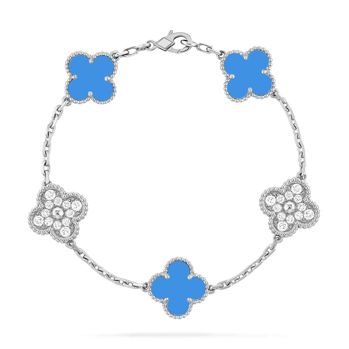 [Everoly JW]  CLOVER 5 MOTIF BLUE AGATE BRACELET COLLECTION
