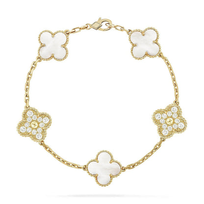 [Everoly JW] CLOVER WHITE PEARL MOP 5 MOTIF BRACELET COLLECTION