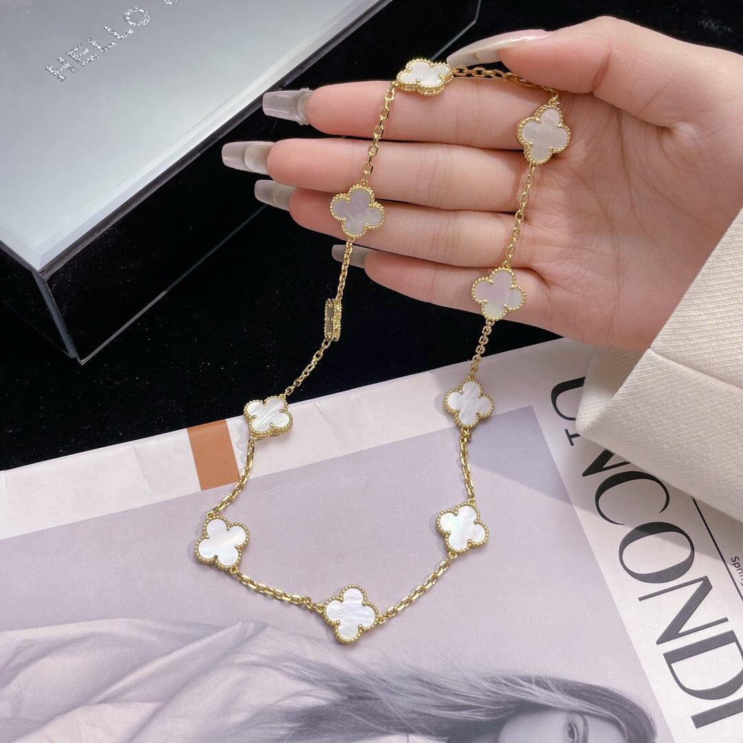 [Everoly JW]CLOVER 10 MOTIFS WHITE MOTHER OF PEARL NECKLACE