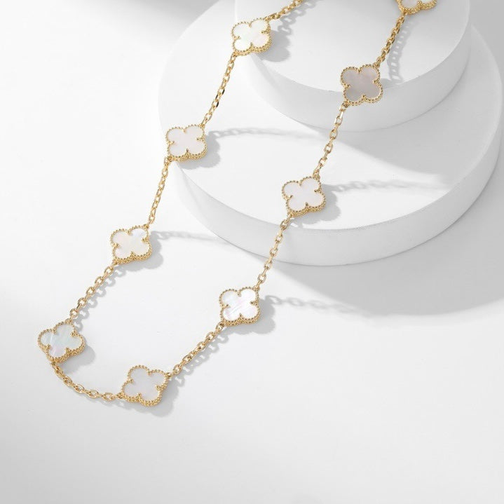 [Everoly JW]CLOVER 10 MOTIFS WHITE MOTHER OF PEARL NECKLACE