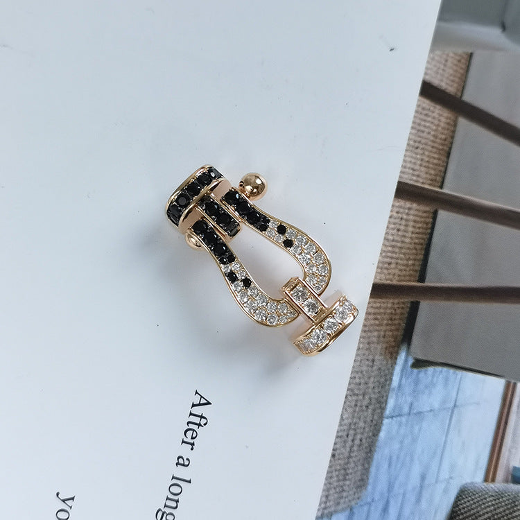 [Everoly JW]フォース ラージホースシュー ブラック ホワイト ダイヤモンド ブレスレット シルバー