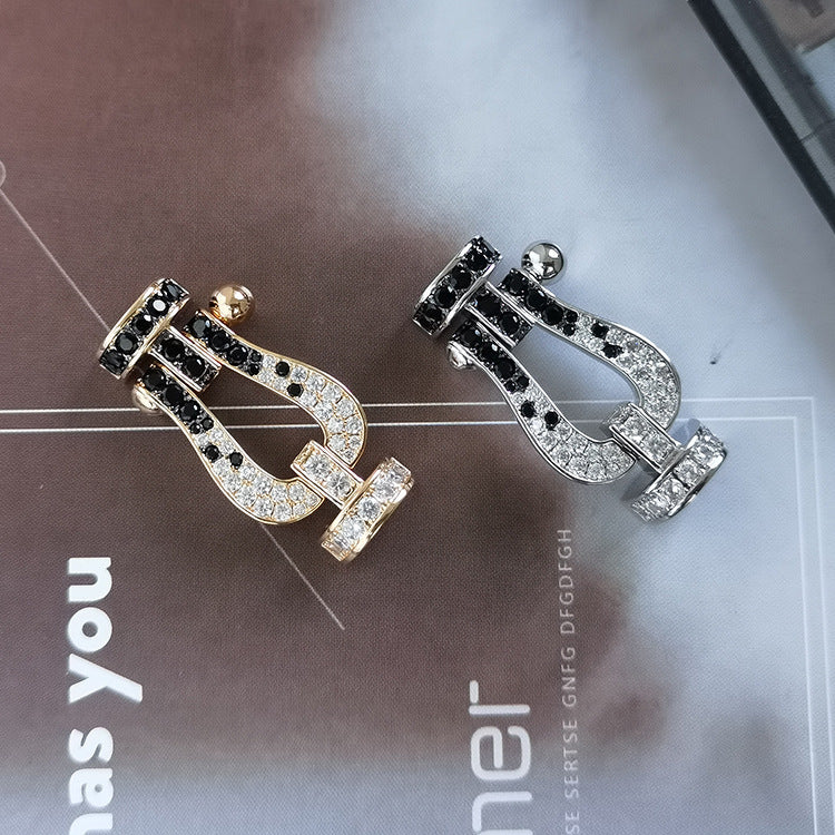 [Everoly JW]フォース ラージホースシュー ブラック ホワイト ダイヤモンド ブレスレット シルバー