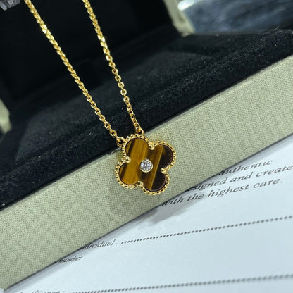 [Everoly JW]CLOVER 15MM DIAMANT UND GELBE TIGERAUGE ACHAT Halskette
