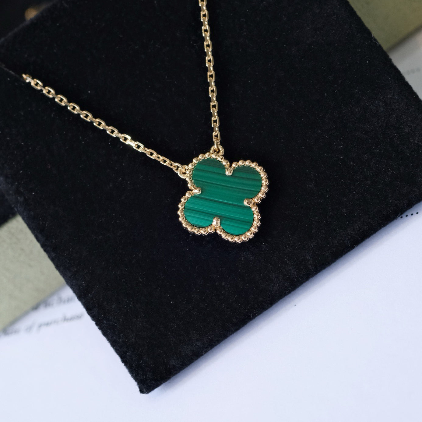 [Everoly JW]CLOVER 15MM MALACHITE SINGLE FLOWER  NECKLACE