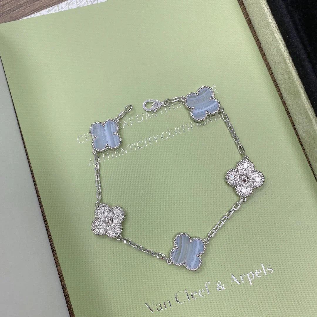 [Everoly JW]  CLOVER 5 MOTIF PURPLE CHALCEDONY BRACELET COLLECTION