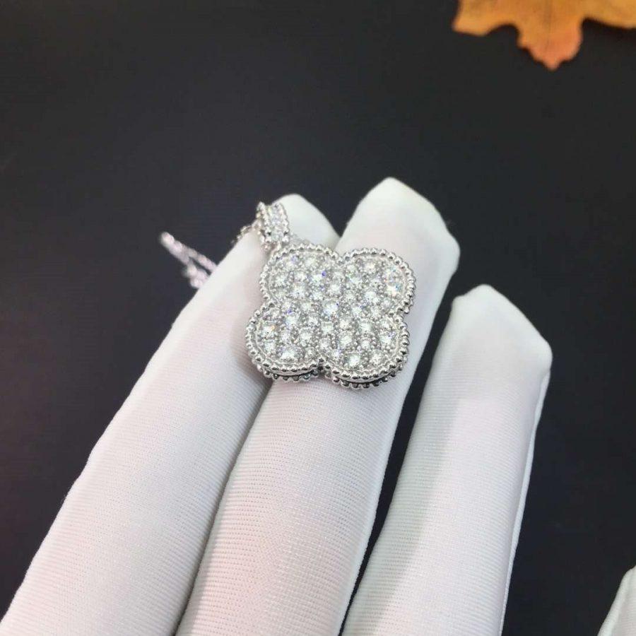 [Everoly JW]CLOVER 25MM SILVER FULL DIAMOND BIG CLOVER NECKLACE