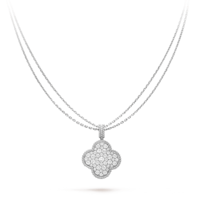 [Everoly JW]CLOVER 25MM SILVER FULL DIAMOND BIG CLOVER NECKLACE