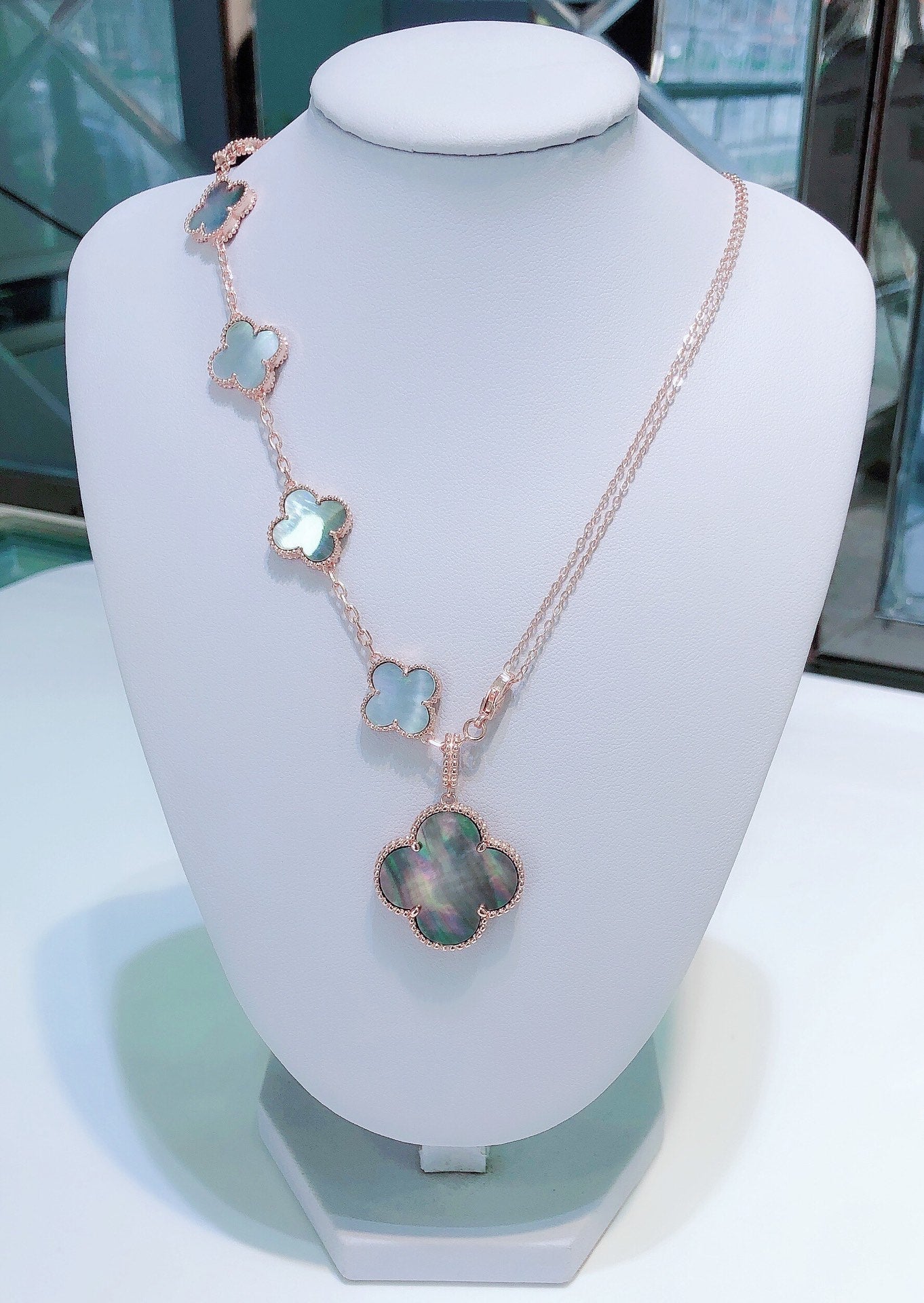 [Everoly JW]COMBINED BRACELET 5 MOTIFS AND NECKLACE DARK MOP ROSE GOLD