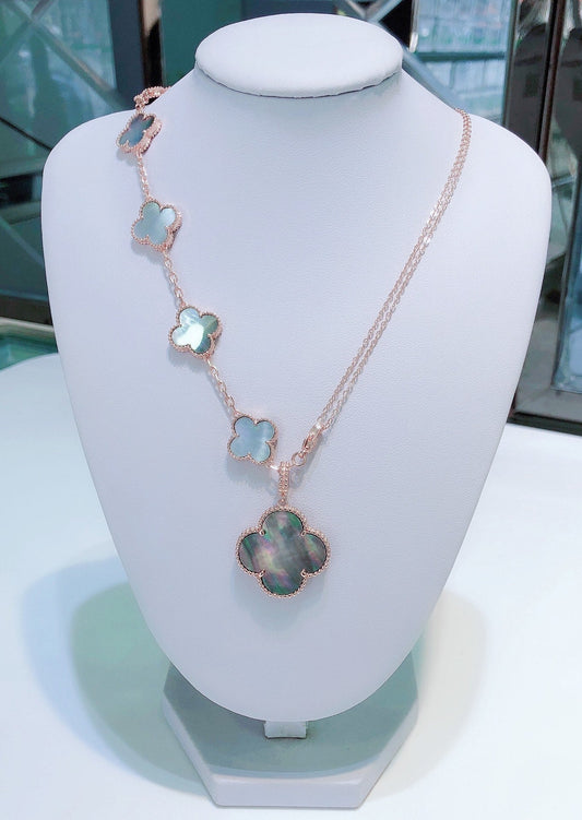 [Everoly JW]COMBINED BRACELET 5 MOTIFS AND NECKLACE DARK MOP ROSE GOLD