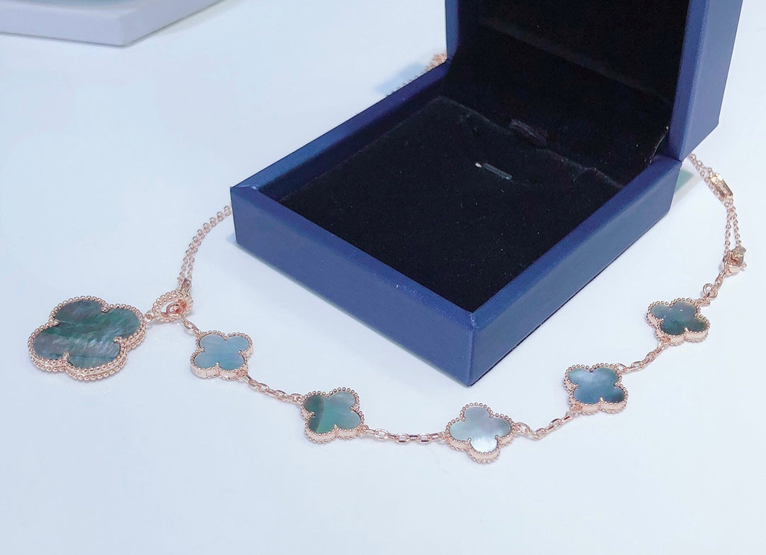 [Everoly JW]COMBINED BRACELET 5 MOTIFS AND NECKLACE DARK MOP ROSE GOLD