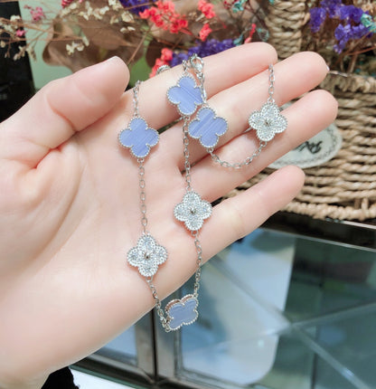 [Everoly JW]クローバー 10モチーフ カルセドニー ダイヤモンド シルバーネックレス
